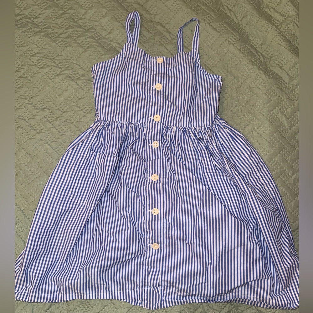 Crewcuts Blue and White Striped Button-Front Dress size 8